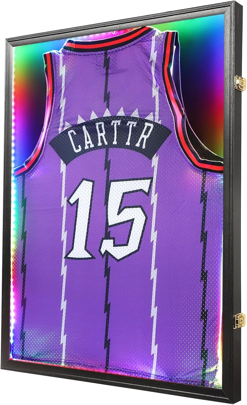 KCRasan LED Jersey Frame Display Case - Jersey case with led Lights - Large Lockable Frames Shadow Box with UV Protection for Baseball Basketball Football Soccer Hockey Sport Shirt, Black - Image 1